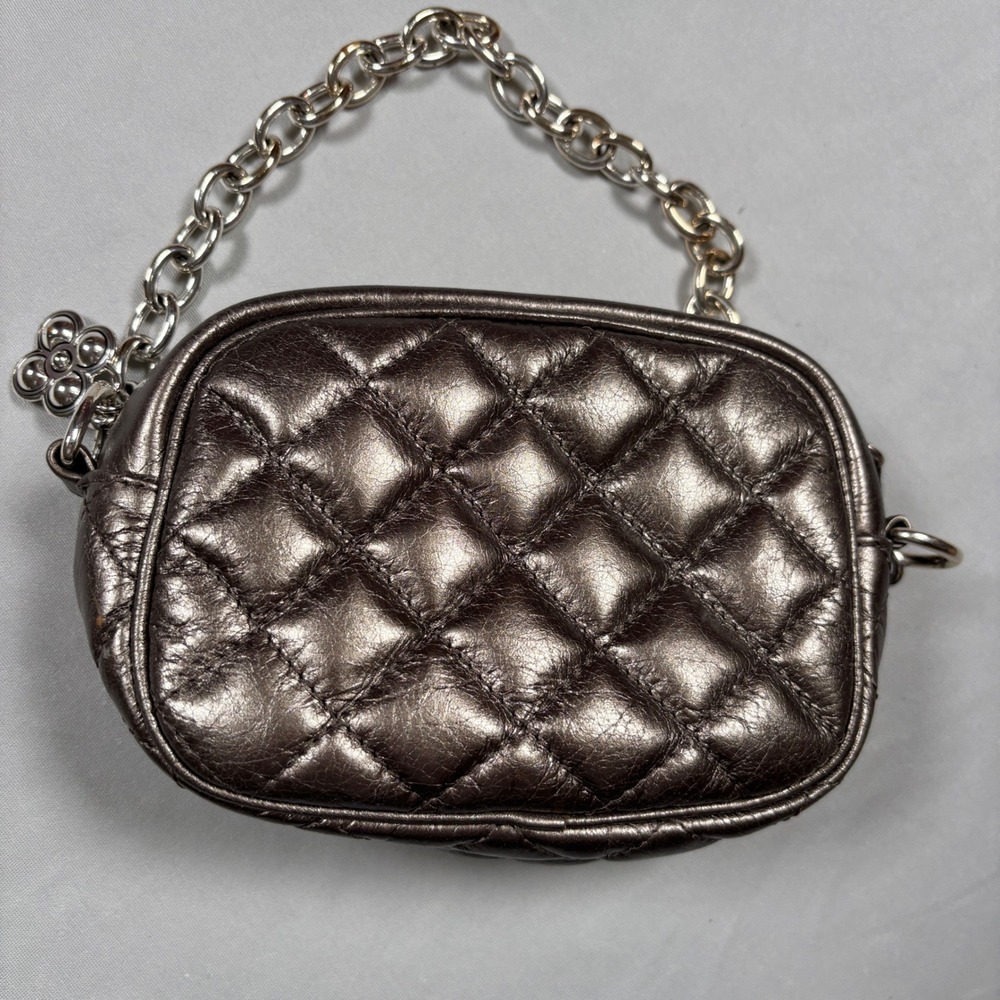 Brighton Mini Pouch Women OS‎ Pewter Quilted Metallic Leather Chain Strap Charm